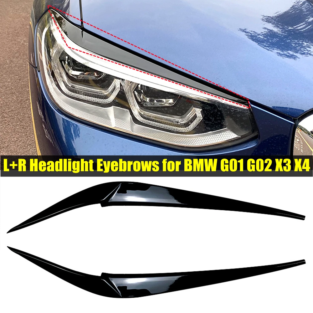 

Глянцевые черные накладки для передних фар BMW X4 X3 G01 G02 2018 2019 2020 2021, веки для автомобильных фар, крышки, аксессуары из АБС-пластика