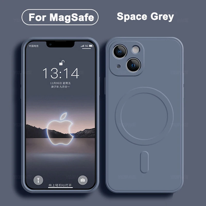 Magnetic Liquid Silicone MagSafe-Enabled Soft Case with Wireless Charging Compatibility