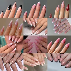 288 - Piece Set of Almond - Shaped Lustrous False Nails - 12 Nude Shades with Layered Design, Medium - Length Full - Cover (24cell5)