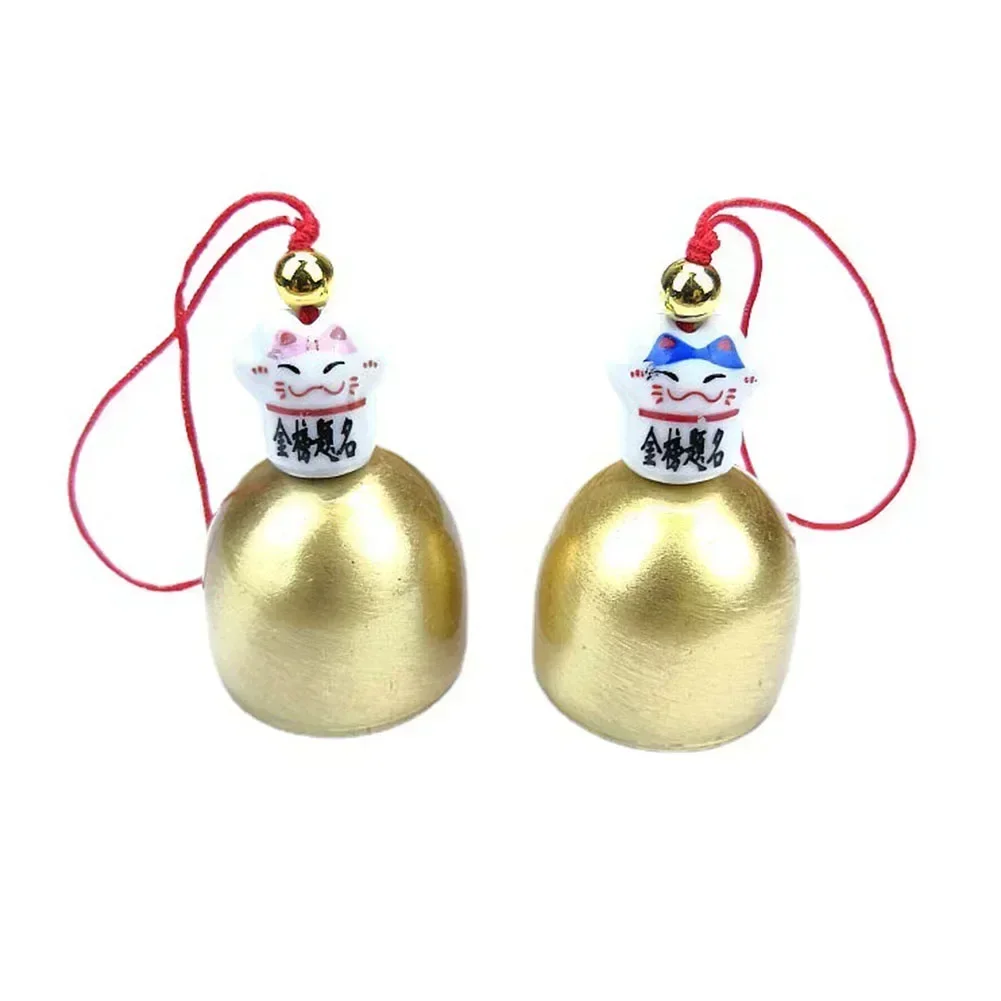 Wind Chime Lucky Cat Pendant Anti-Theft Doorbell Decoration Car Hanging Pendant Ornaments Accessories Pure Copper Metal 1pc