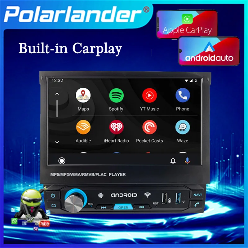 

Car Radio 1 Din Android 7 Inch 3 USB Electric Retractable Screen Mirror Link Carplay GPS Navigation MP5 Player Bluetooth FM WIFI