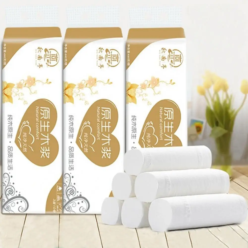 10 Rolls Convenient Roll Paper Strong Cleaning Thick Family Use Bathroom Tissue Kit
