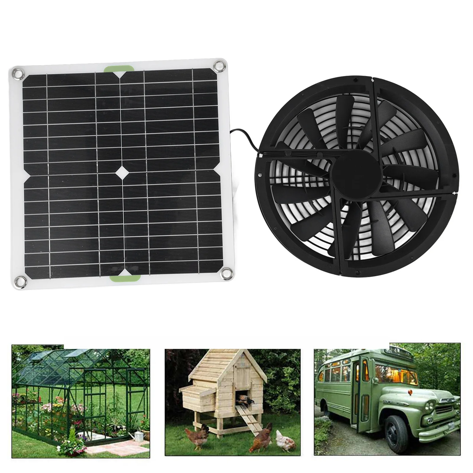 12V Solar Panel Fan Kit 10in 100W Waterproof Solar Panel Round Ventilation Case Exhaust Fan for Chicken Coop Greenhouse Shed
