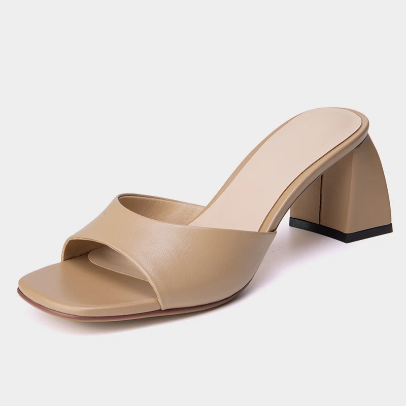 

Size 34-39 Heeled Women Sandals Real Leather Luxury High Heels Summer Shoes Woman Slippers Chunky Heel Elegant Slides