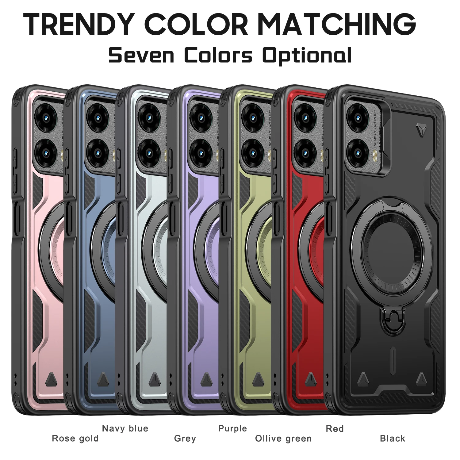 Enhanced Magnetic Phone Case with Rotating Ring Holder and Hard Shell Design