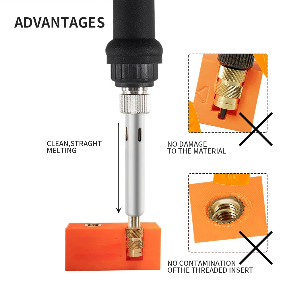 7pcs Heat Insert Nut Iron Tip Hot Melt Heat Set Insert Tool Soldering Iron Tip 3D Printing Modify Finishing Brass Thread Embed