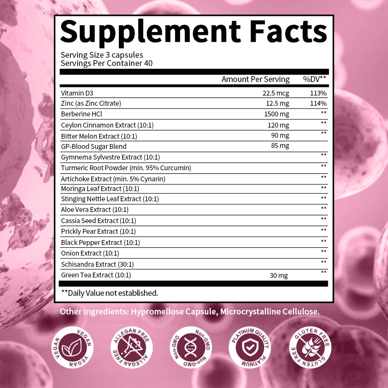 Berberine Supplement 1500mg with Ceylon Cinnamon Bitter Melon Green Tea Supports Immune Heart Health & Gastrointestinal berberine capsules