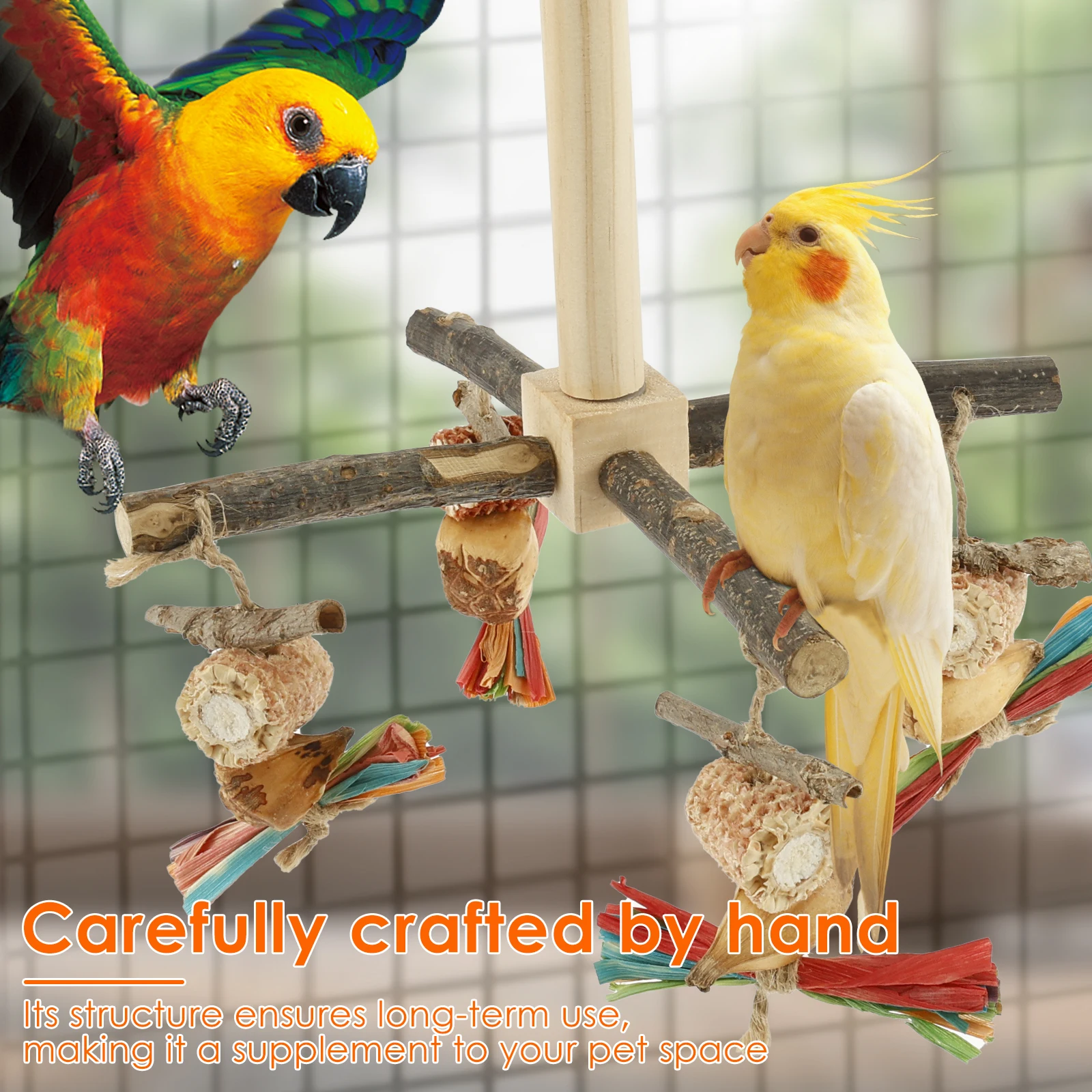 Bird Stand Perch Toy Wooden Parrot Chew Toys 360° Cross Rotatable Parrot Exercise Standing Perch Hanging Bird Cage Accessories