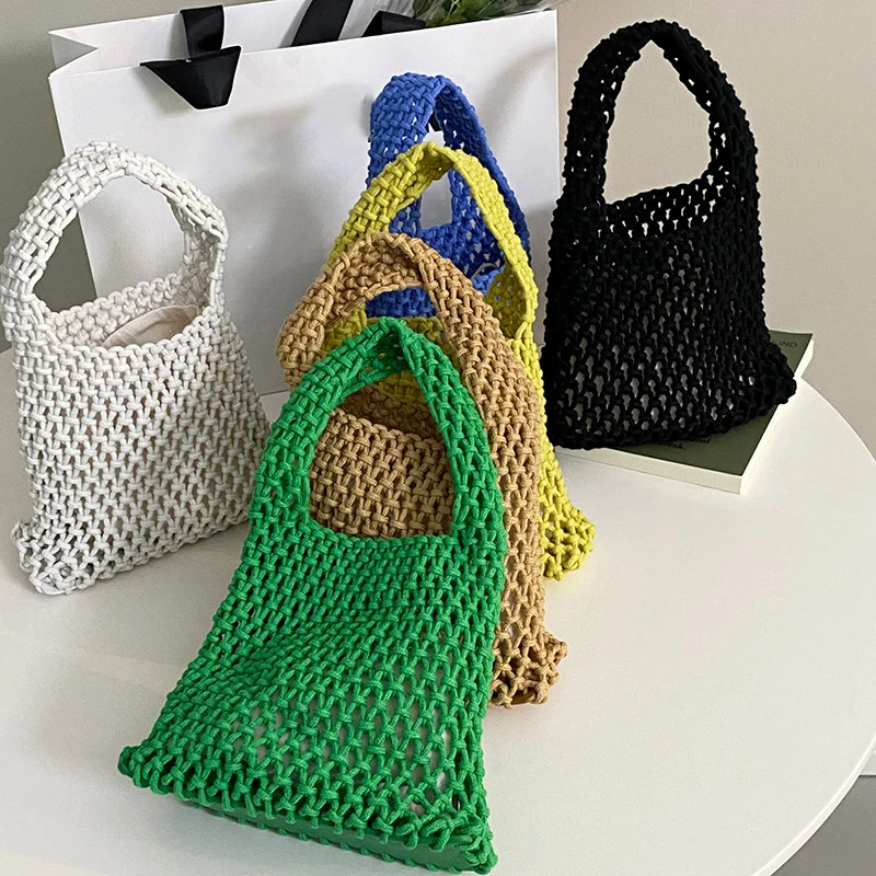 Summer Popular Beach Bag For Women Women Mesh Rope Weaving Reticulate Hollow Straw Bag Net Ladies Shoulder Bags Fashion Handbag
