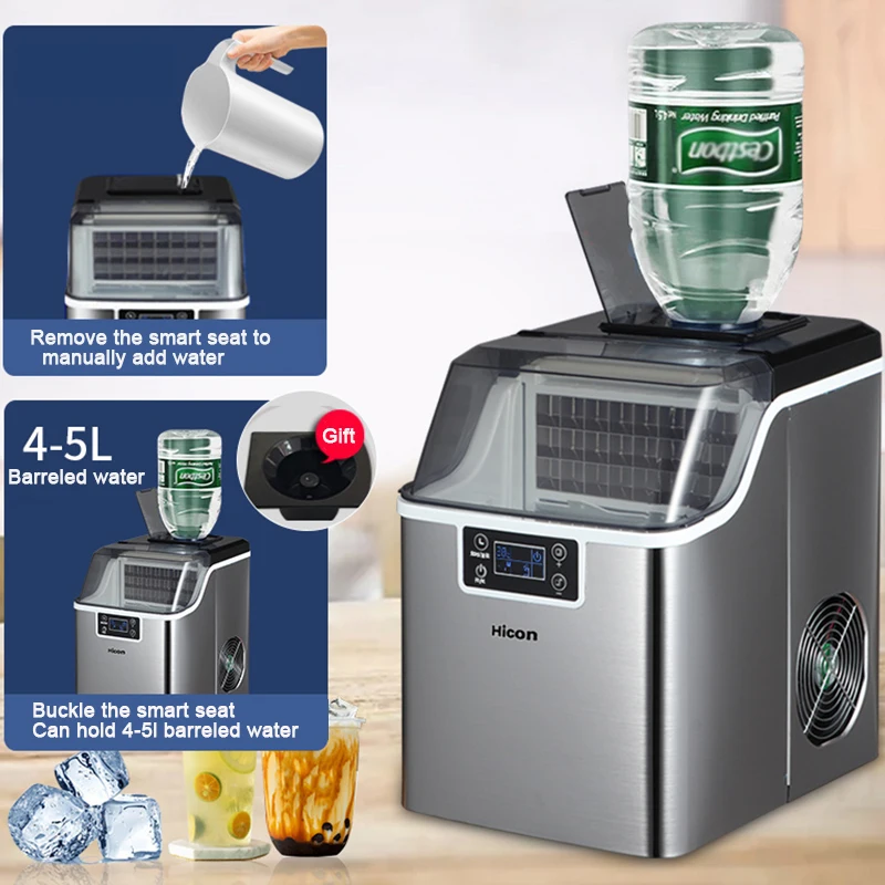 상업용 소형 제빙기, 25kg/24H 아이스 큐브 제조기 스퀘어 아이스 큐브 생수 자동 제빙기 AliExpress