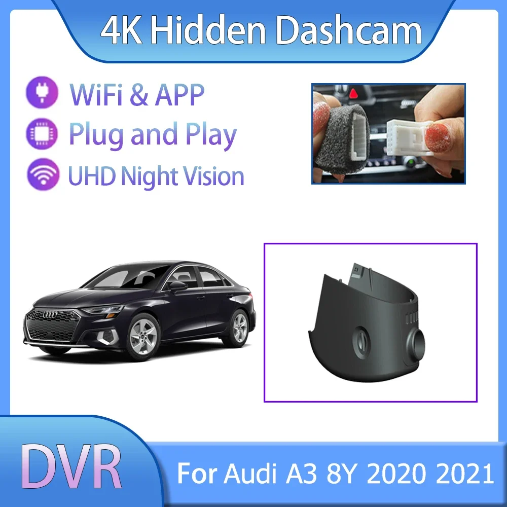 For Audi A3 8Y 2020 2021 4K HD Night Vision Driving Recorder Plug And Play Hidden WIFI Dash Cam  Dual Lens Car Auto Accessories