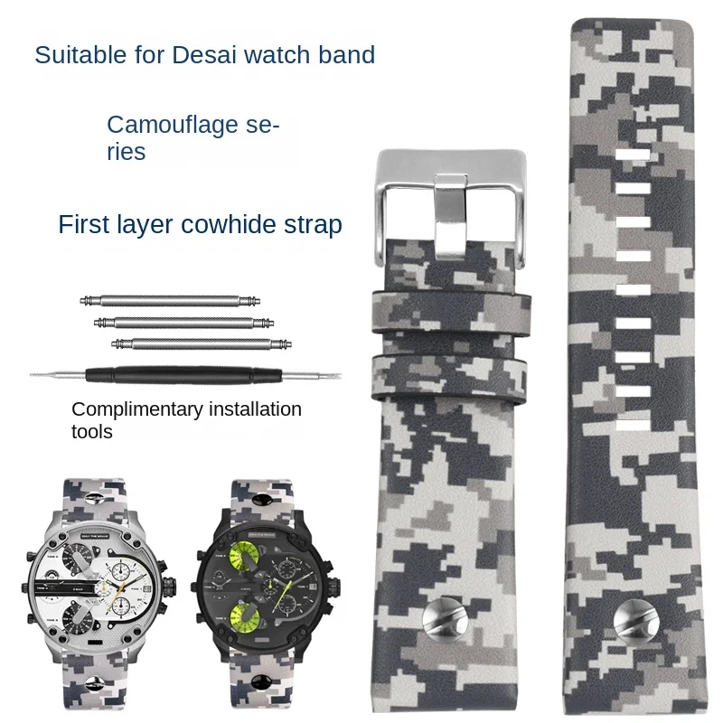 

Ремешок для часов Diesel DZ4512/4541/4323/4535/4529 мужской, кожаный Камуфляжный браслет серого цвета для наручных часов, 24 мм, 26 мм, 28 мм