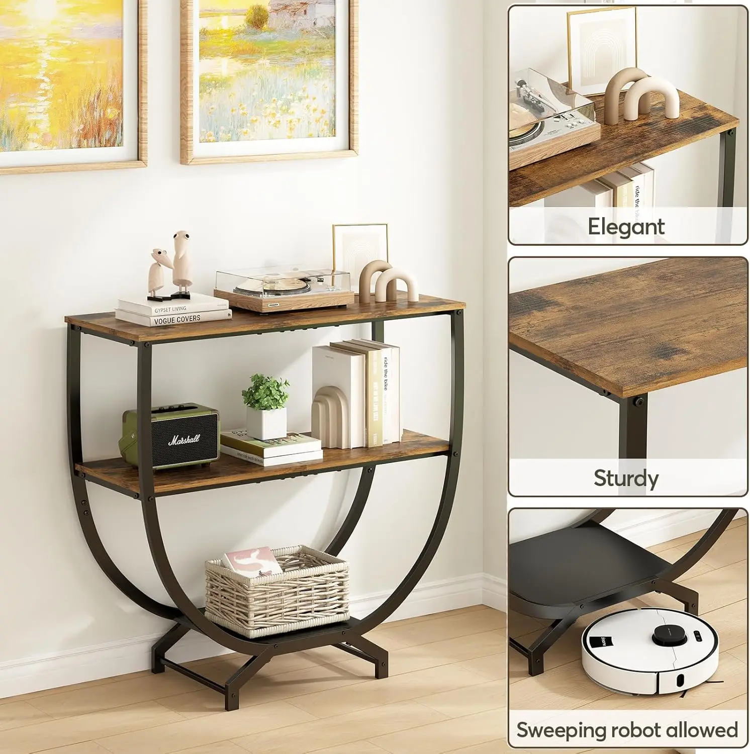 3-Tier Industrial Console Table 3