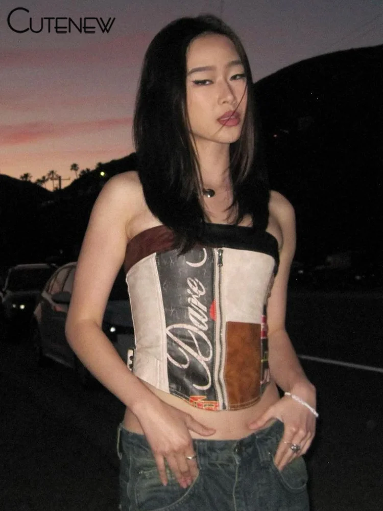 Summer Sexy Off-Shoulder Zipper Women Crop Top Casual Strapless Backless Streetwear Fashion Club Party Lady Tank Top