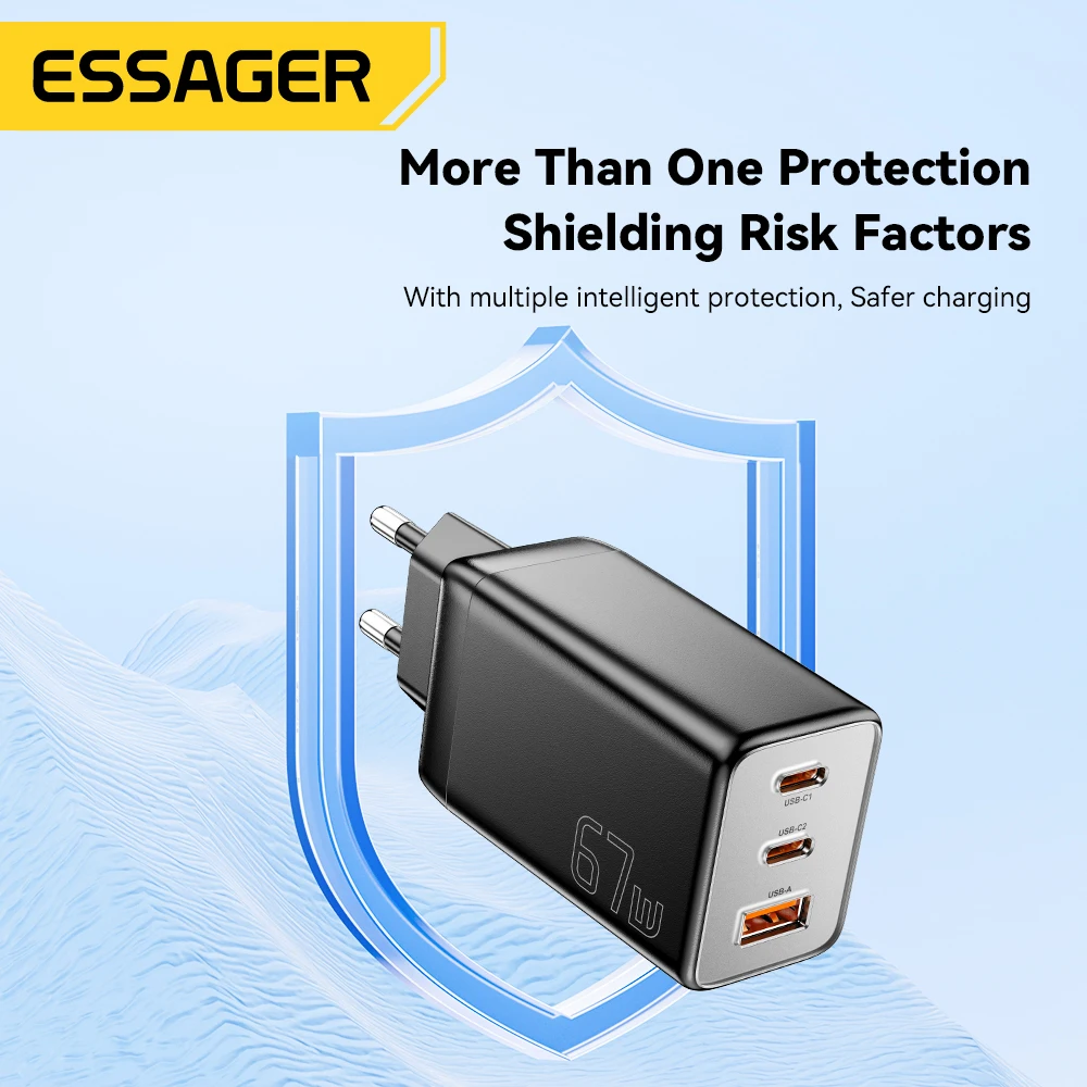 Essager GaN 67W  USB C Charger Quick Charge 4.0 3.0 PD 3.0  Type C PD USB Charger For iPhone 17 16 15 Pro MacBook Huawei Laptop