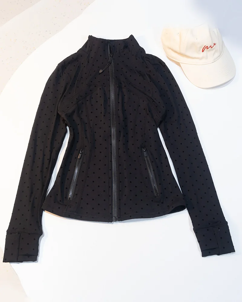Women's Polka Dot Stand Collar Fitness Jacket 2