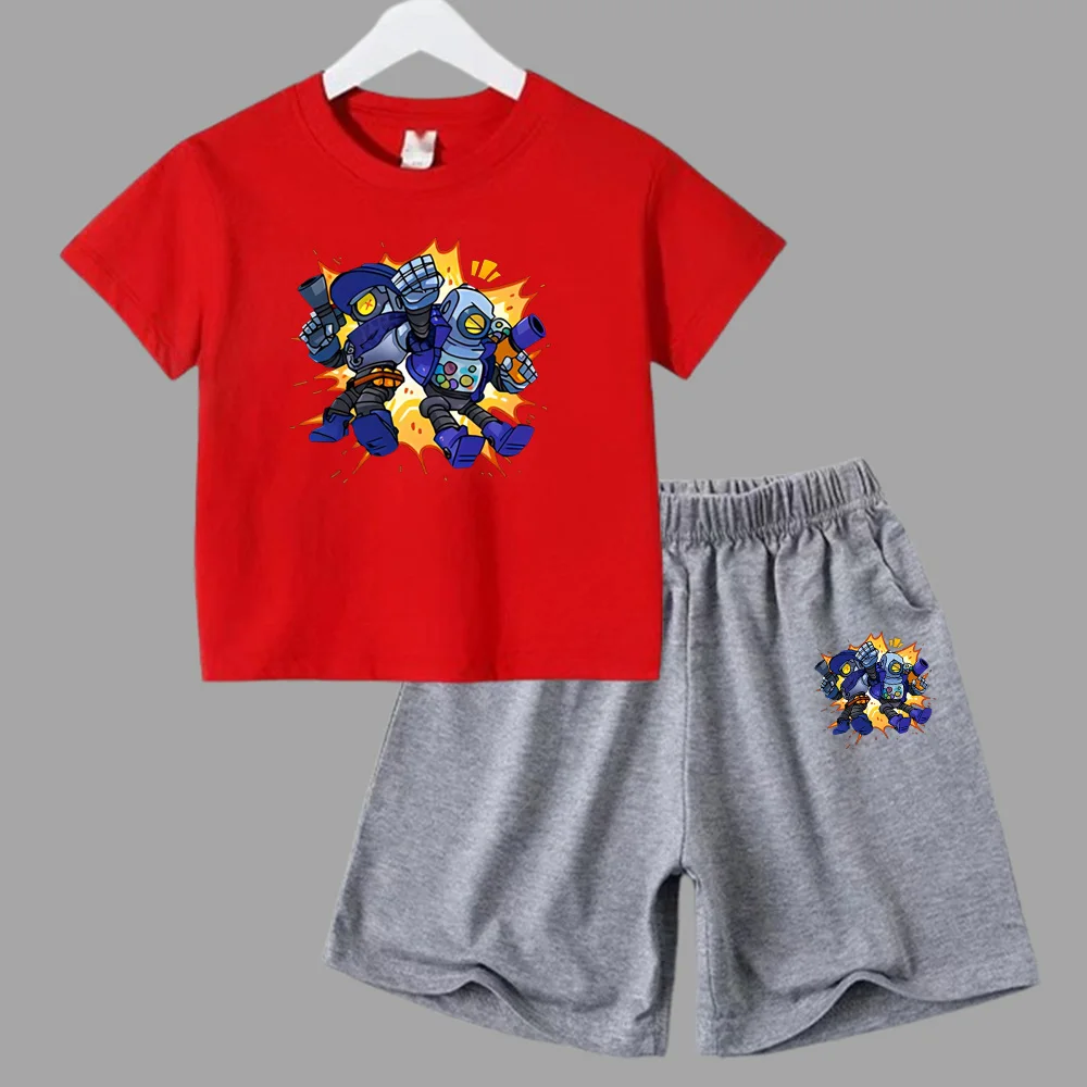 thumbnail image 1 of Conjunto de 2 piezas de camiseta y pantalones cortos informales para niños y adolescentes, de algodón, de manga corta, para verano, 1 of 5