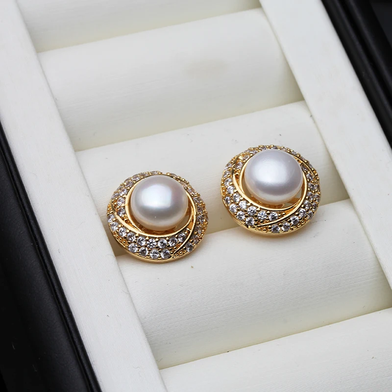 2024 New Natural Freshwater Pearl Earrings For Woman,18k Gold Palted Pearl Earrings Wife Anniversary Gift White