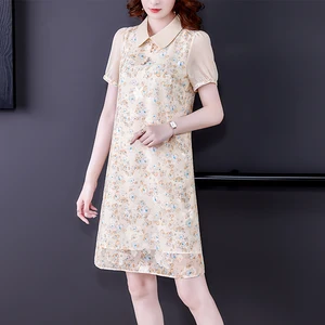 2024 New Floral Chiffon Short Sleeve Midi Dress Women Boho Light Casual Beach Sundress Summer Korean Elegant Bodycon Party Dress