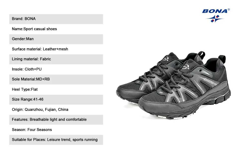 Description Picture 5 of itemBONA New Popular Style Men Running Shoes Mesh Cow Split Microfiber Men Sport Shoes Lace Up Outdoor Jogging Shoes Men Sneakers