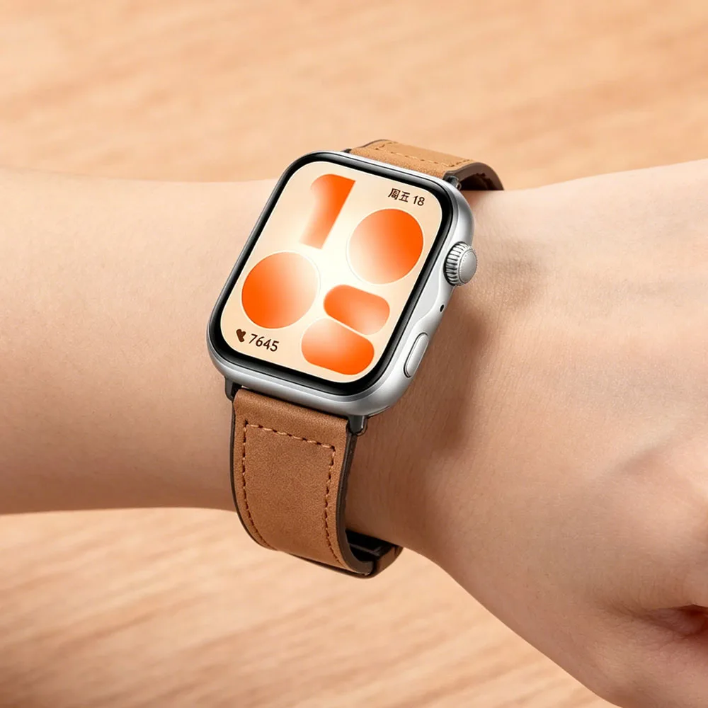Magnetic Buckle Leather-Silicone Breathable Watch Strap