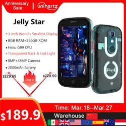 Unihertz Jelly Star Smallest Android 13 Smartphone 8GB 256GB Led Light Transparent Backshell Mobile Phone 48MP 3inch Cellphones