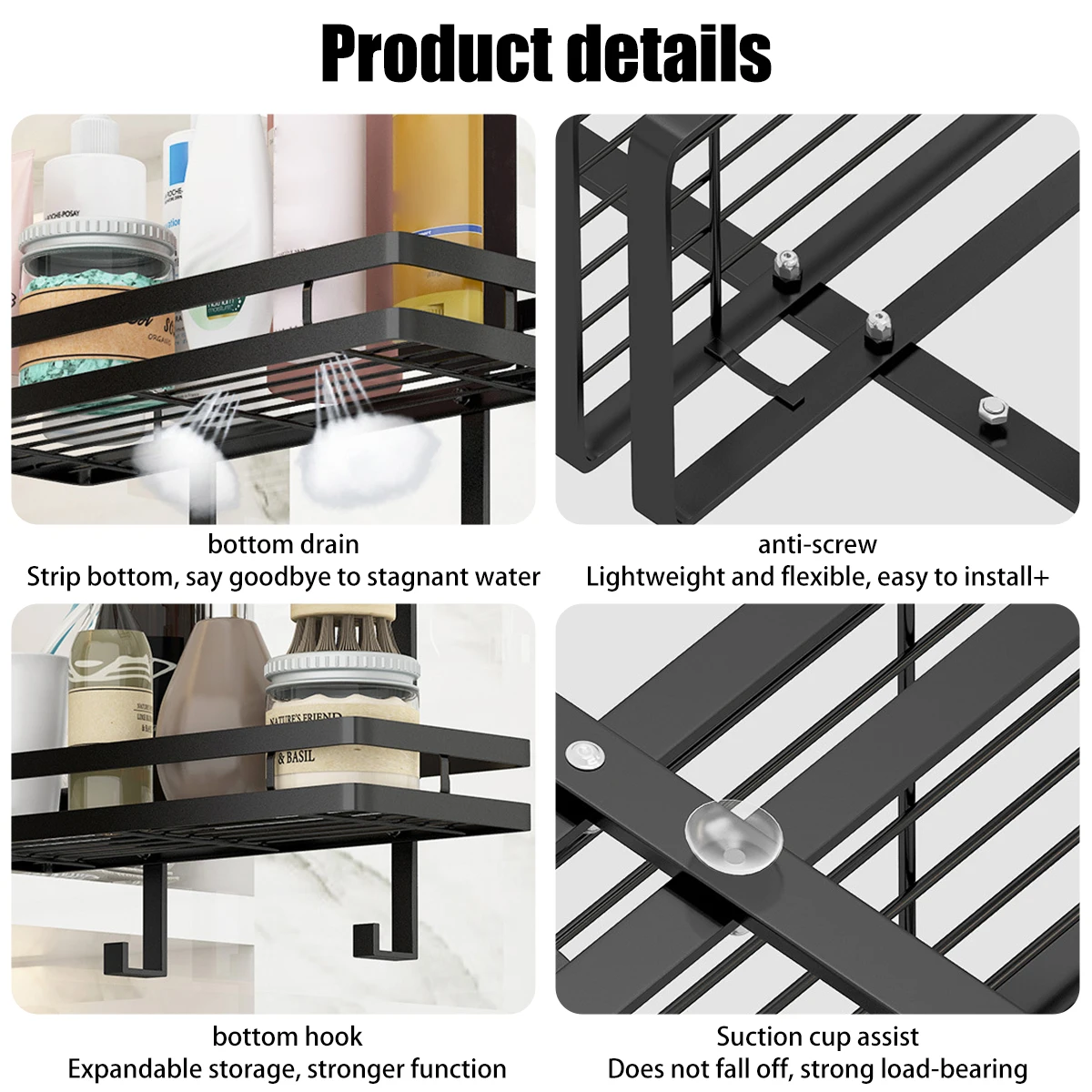 Stainless Steel Shower Caddy Hanging Bath Shelves Bathroom Organizer Nail-free Shampoo Storage Shelf Rack Bathroom Basket Holder 5
