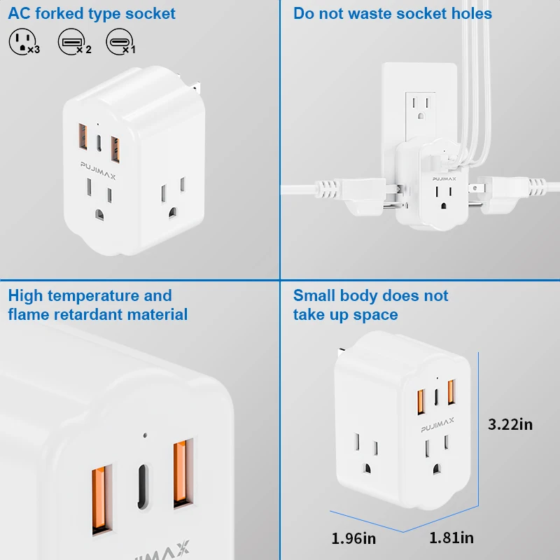 PUJIMAX Universal Plug Power Strip With 3 Outlets 3 USB Charge Multiple Wall Socket Adapter Expands For Cruise Ship Home Office power strip,plug adapter,electrical socket,power socket,power plug adapter,wall socket extender