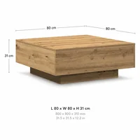 Table basse 80x80x31 cm en bois d'ingénierie chêne artisanal - Table de salon moderne, design carré en bois avec tiroir pour magazines et télécommandes, style rustique, taille compacte, montage facile 7