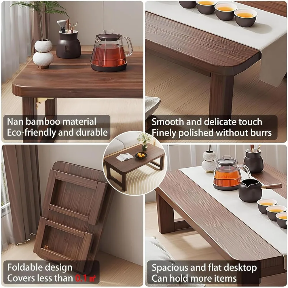 Folding Coffee Table,Foldable Floor Table Low Table,Solid Wood Tea Table,Tatami Table Collapsible Coffee Table for Sitting On Th 6