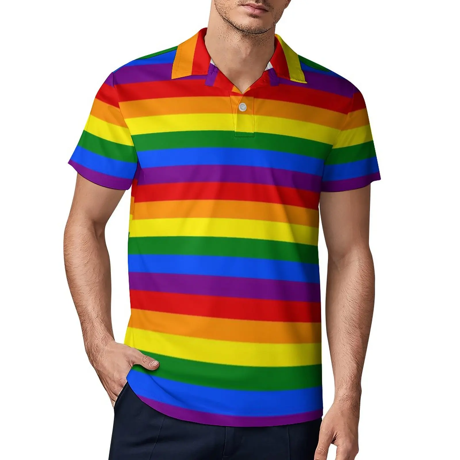 Colorful Rainbow Flag Casual T-Shirts Gay Pride LGBT Modern Pattern Polo  Shirt Turn Down Collar Novelty Shirt Summer Men Top