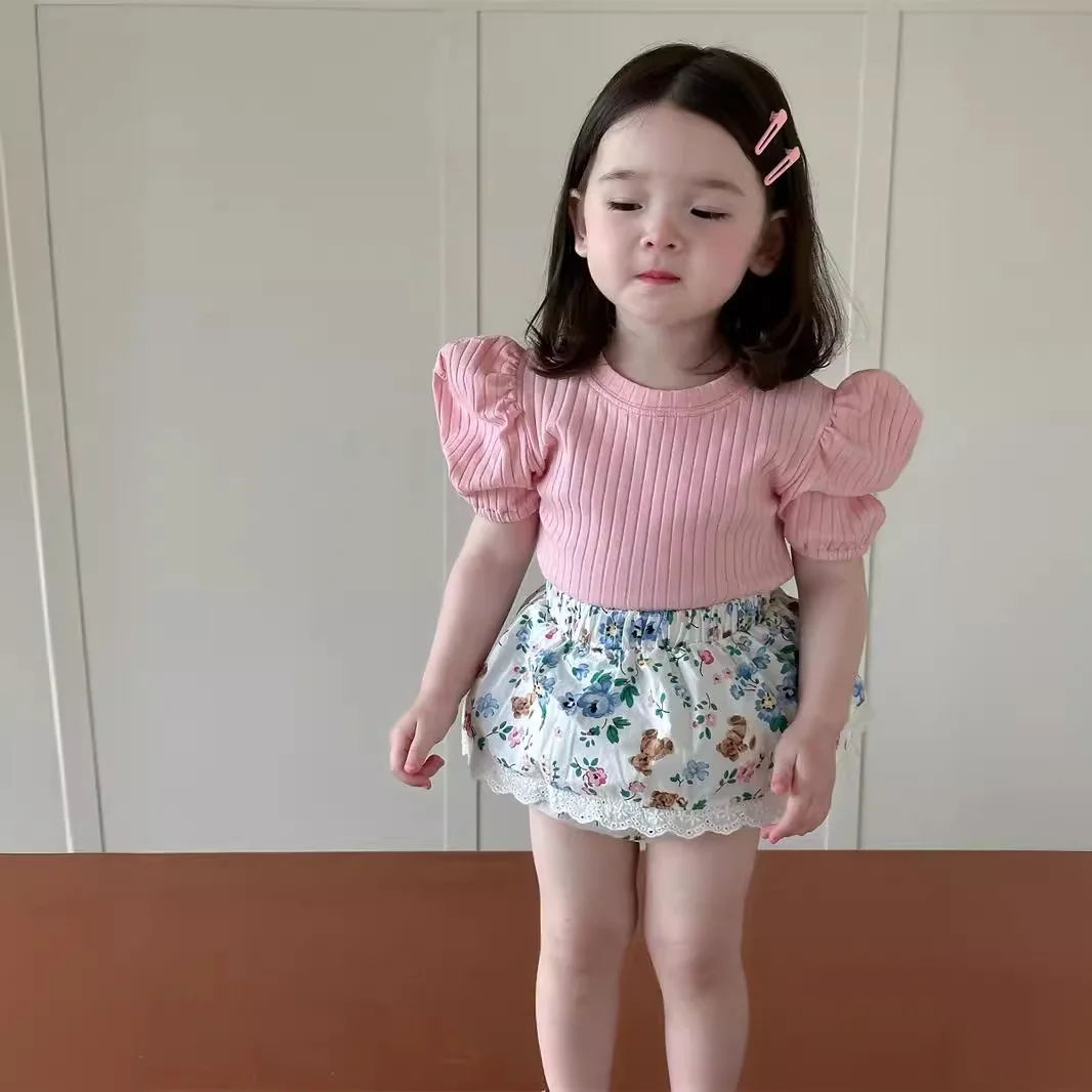 소녀 귀여운 레이스 스커트, 달콤한 꽃 공주 스커트, 얇은 코튼 소녀 PP 반바지 옷, 2025 여름 신상