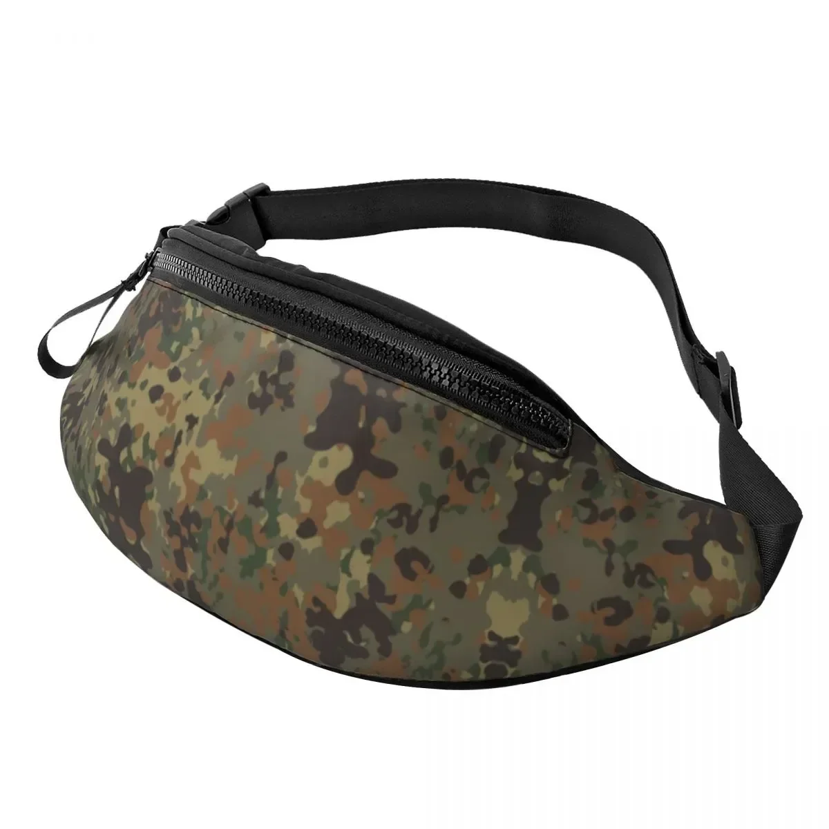 

Casual Flecktarn Camo Fanny Pack for Traveling Men Women Military Army Camouflage Crossbody Waist Bag Phone Money Pouch