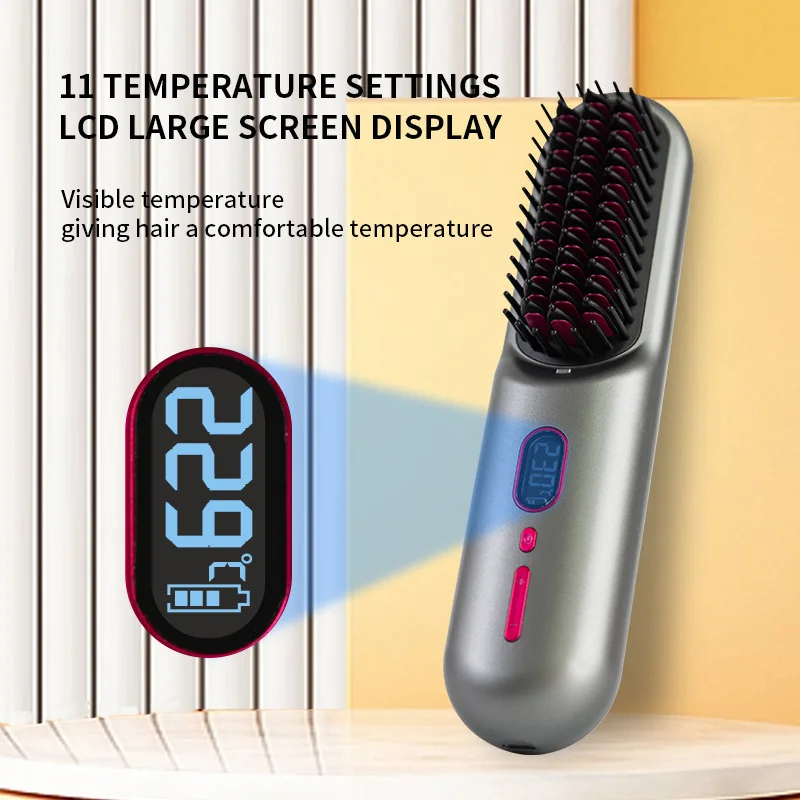 Household Wireless Portable Digital Negative Ion Straight Hair Comb TYPE-C Charging Roll Dual Purpose Straight Comb 3