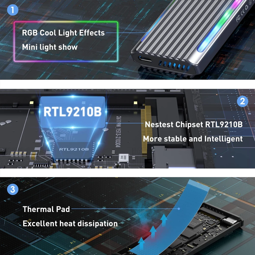 M.2 NVMe SSD Ŭ , USB 3.1 Gen2, 10Gbps, 6Gbps, SATA PCIe M-Ű (B + M Ű), RGB ˷̴ ̽, UASP, SSD 2242 2260/2280
