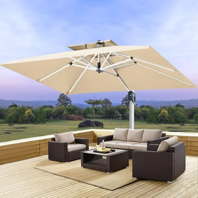 10x13ft Patio Umbrella - Large Windproof Cantilever Umbrella with 360-degree Rotation,Outdoor Offset Rectangle Umbrella for Back