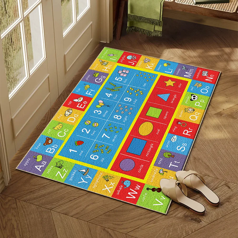 ABC Alphabet Numbers Shapes Children Bedroom Carpet,Educational Learning Fun Game Play Non-slip Boy Girl Area Rug Home Decor Mat 4