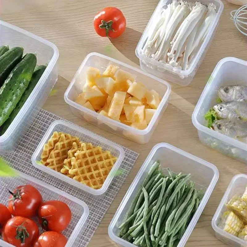 Kitchen Refrigerator Sealed Rectangular Refrigerator Storage Box with Lid Plastic Crisper Microwave-heated Lunch Box Storage Box 6