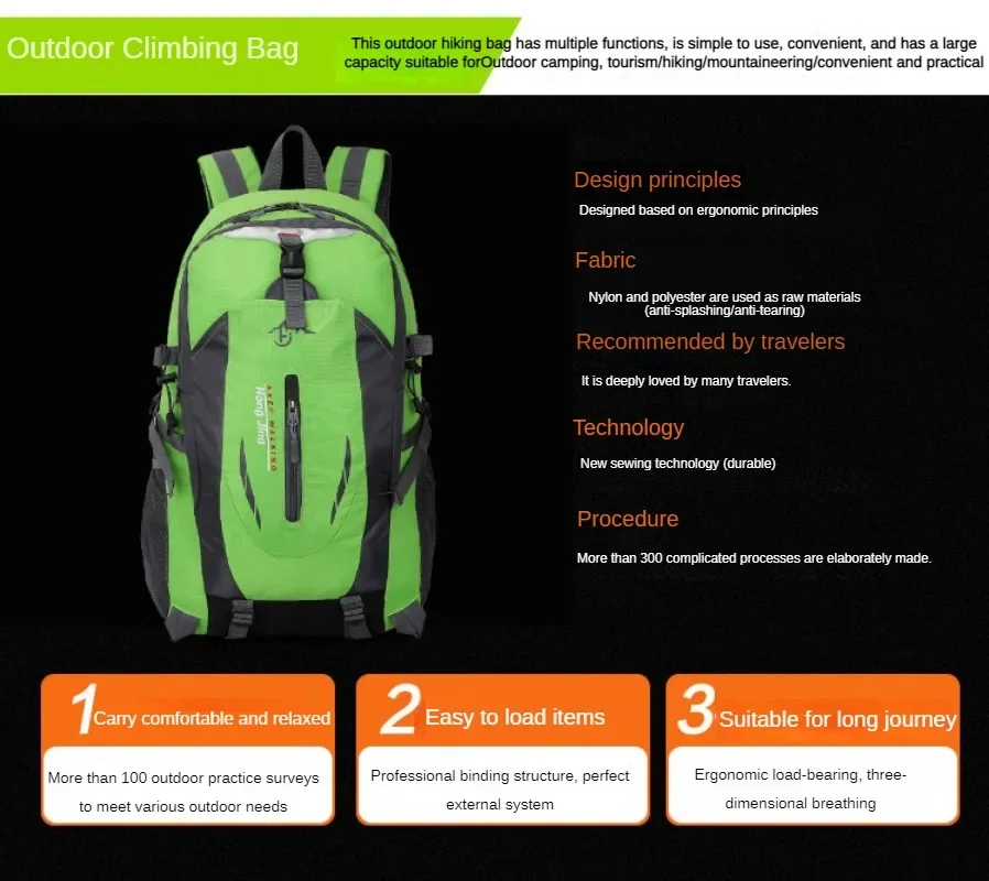 Description Picture 2 of itemQuality Nylon Waterproof Travel Backpacks Men Climbing Travel Bags Hiking Backpack Outdoor Sport School Bag Men Backpack Women