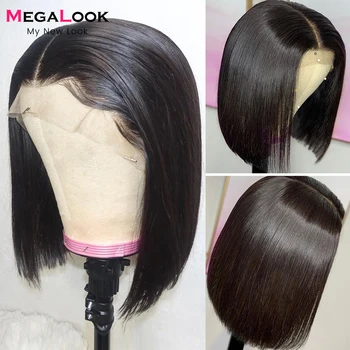 Megalook Short Bob Wig Lace T Part Human Hair Wigs Pre Plucked For Women Remy Brazilian Straight Bob Wigs Middle Part 10 Inch 2