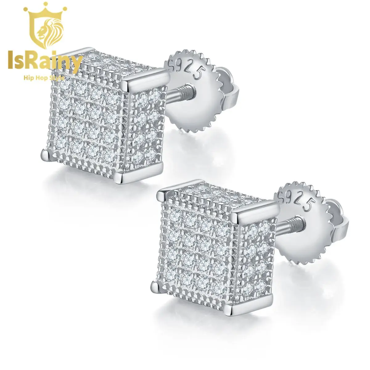 

IsRainy Hip Hop Rock 925 Sterling Silver VVS1 D Real GRA Moissanite Diamonds Scew Stud Square Earrings Fine Jewelry Pass Test