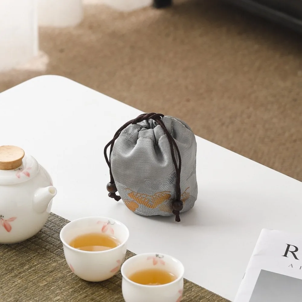 Chinese Style Teacup Drawstring Cloth Pouch Multifunctional Portable Small Item Pouch Practical Exquisite Teaware Storage Bag