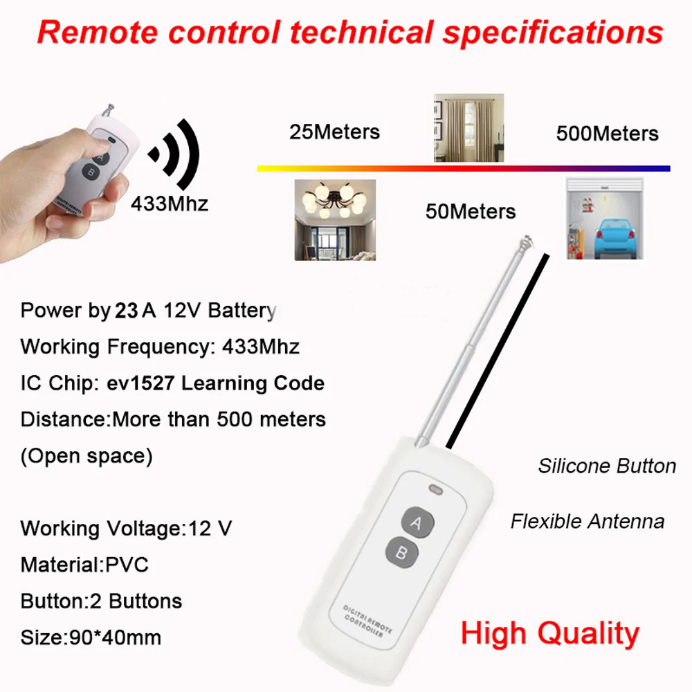 433MHz Wireless RF Remote Control DC6V 12V 24V Mirco Switch Receiver M –  Funshion Lab