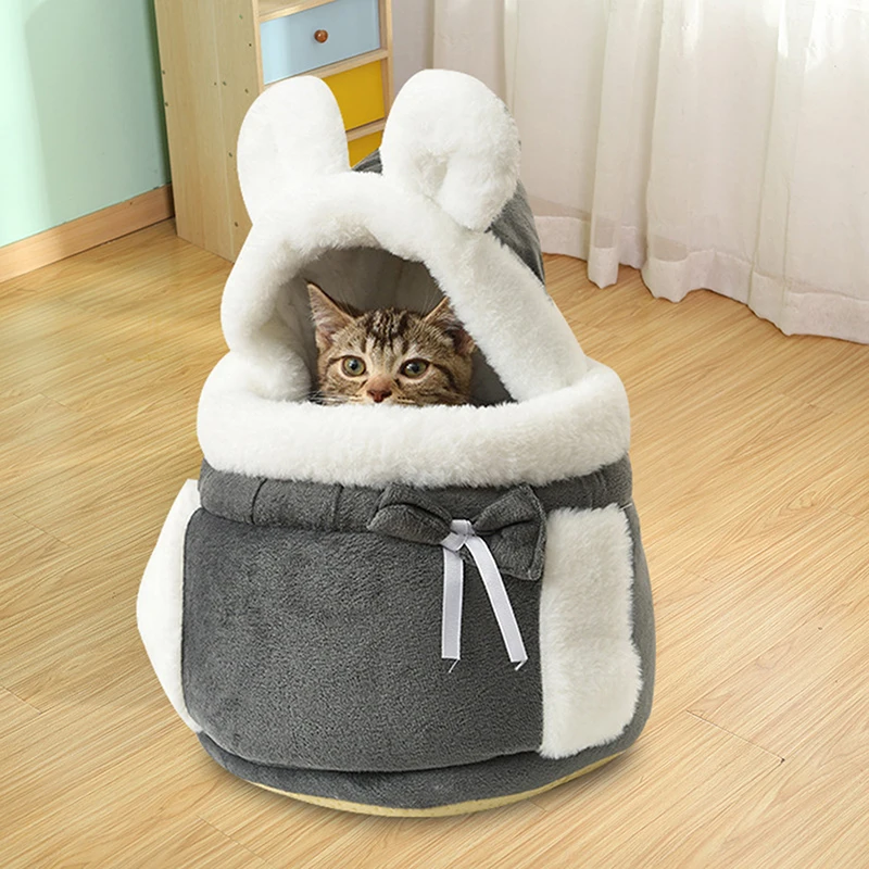 Pet Backpack Carrier with Pocket Plush Dog Front Backpack Warm Cat Front Carrier with Hooded for Outdoor