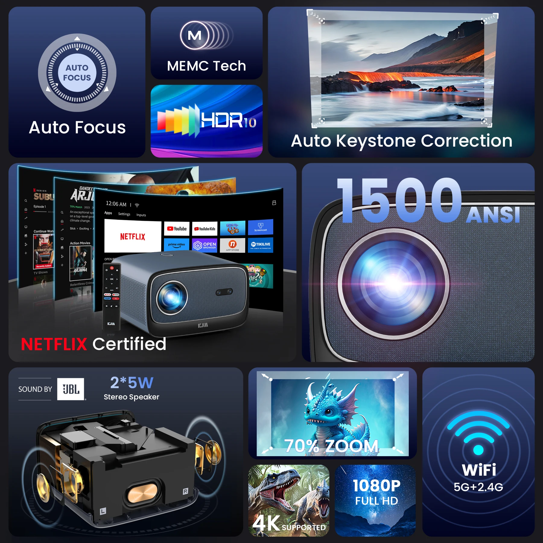 Mini Projector LED Projector FANGOR 38000LM Netflix 4K UHD 1080P FullHD Native Android 2 + 32G Wifi BT portable Home Beamer Outdoor Cinema Projectors
