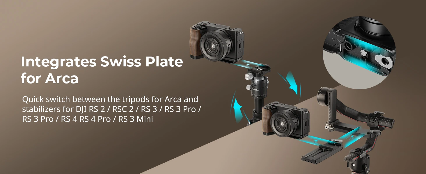 SmallRig ZV-E10 II L-förmige Platte mit Holzgriff, Handgriff für Sony ZV-E10 II, integrierte Schnellwechselplatte für Arca -4864 – Detail 5