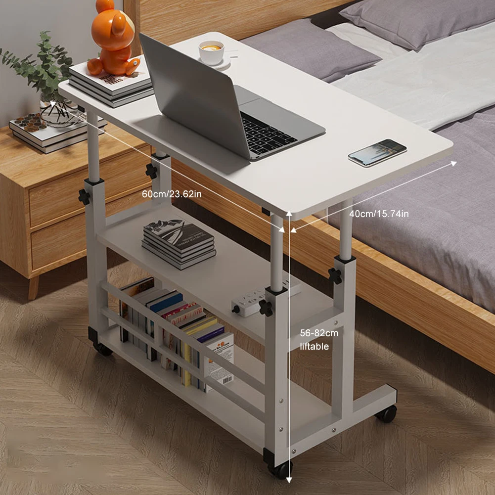 Height Adjustable Computer Desk Standing Desk Bedside Smart Game Office Mobile Study Table with Rolling Wheel 60*40cm