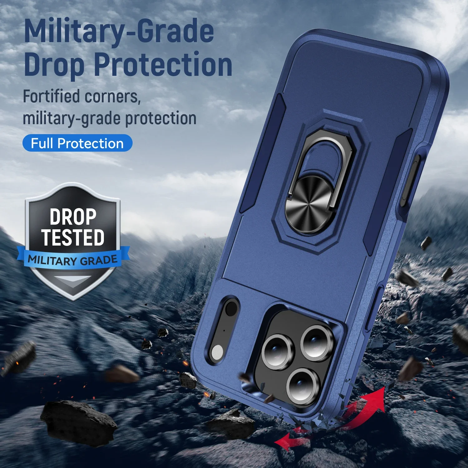 Military Grade Armor Case with Metal Stand and Ring Holder - Durable Coque Cover