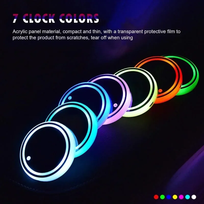 7 Color Changing LED Light Car Cup Holder Lights Decorative Ambient Lighting Coaster Pads