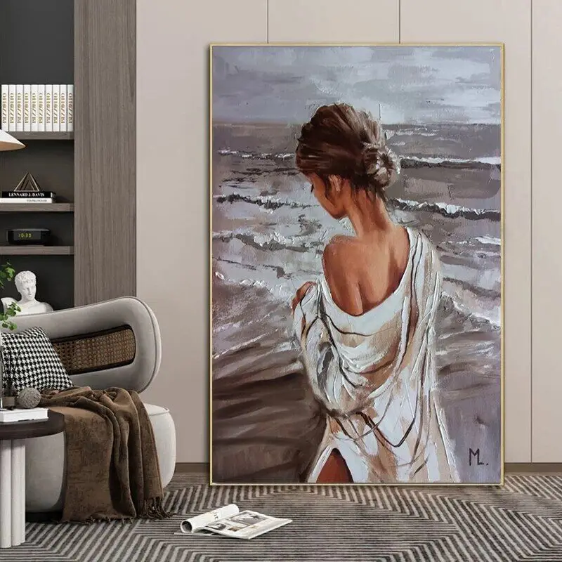 

Картина на холсте, принты, красивая девушка, прогулка по берегу, холст, настенное искусство, Настенный декор